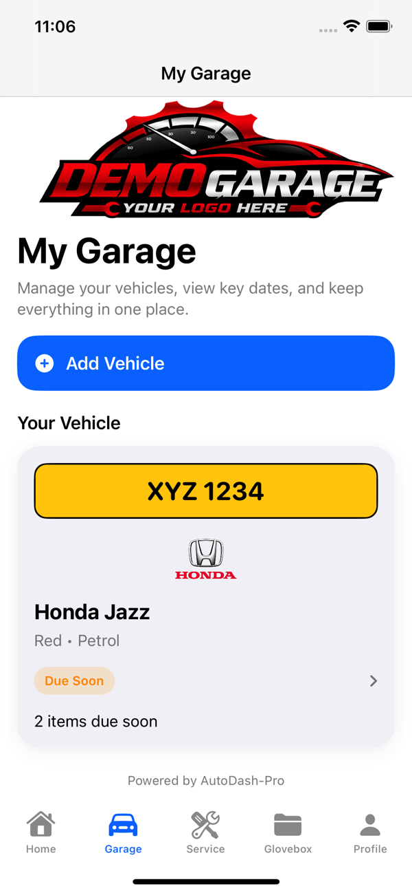 AutoDash-Pro My Garage app screen