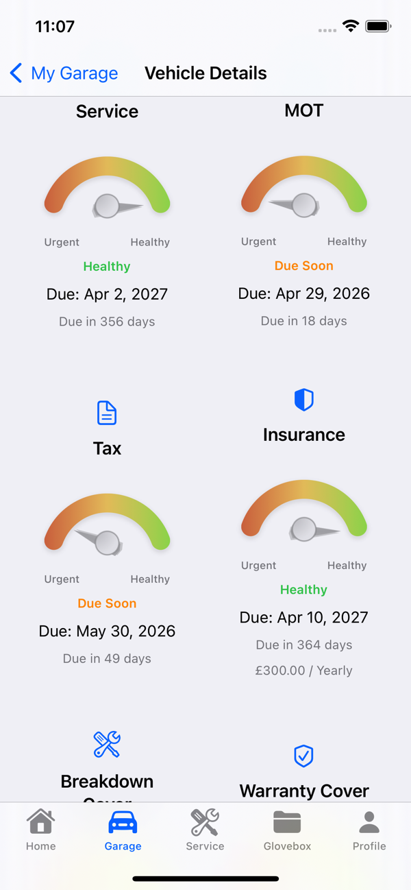 AutoDash-Pro vehicle details screen